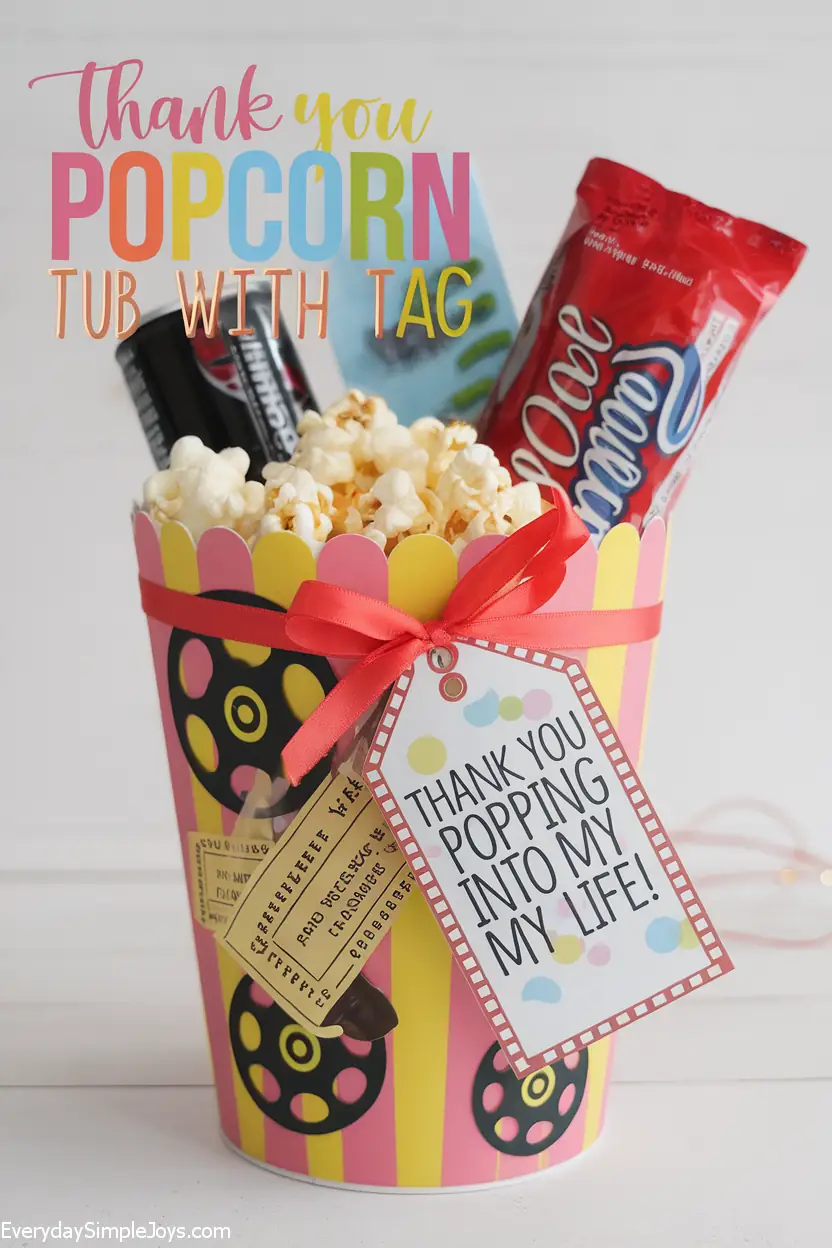 Budget-Friendly “Thank You” Popcorn Tub with Themed Tag