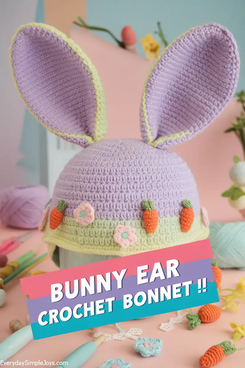 Bunny Ear Crochet Bonnet with Amigurumi Buttons