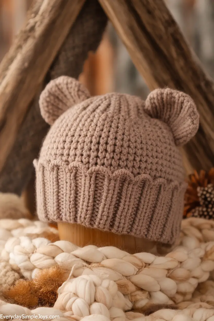 Chunky Scallop-Trimmed Bear Ear Beanie