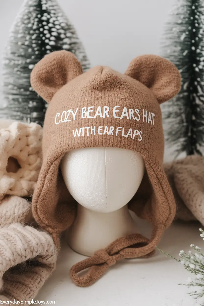 Cozy Bear Ears Hat with Ear Flaps