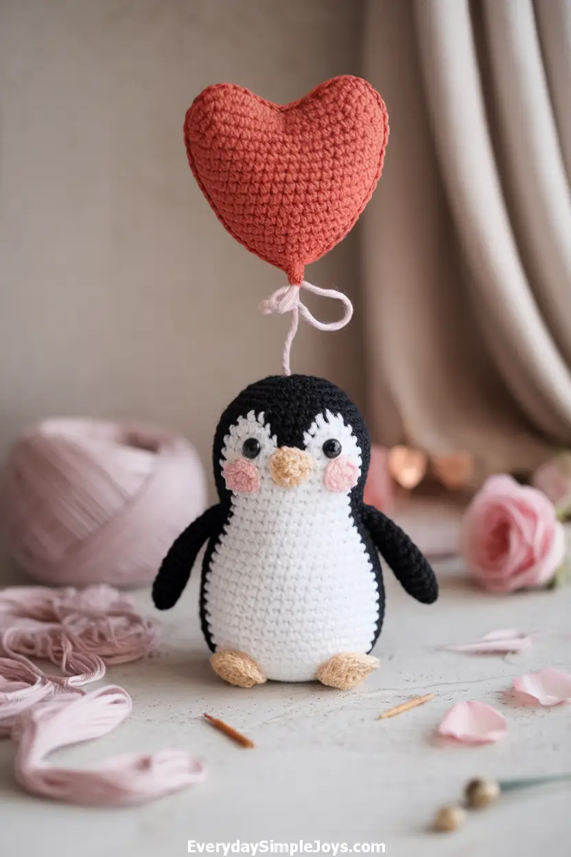 Pattern for Crochet Penguin with a Heart Balloon