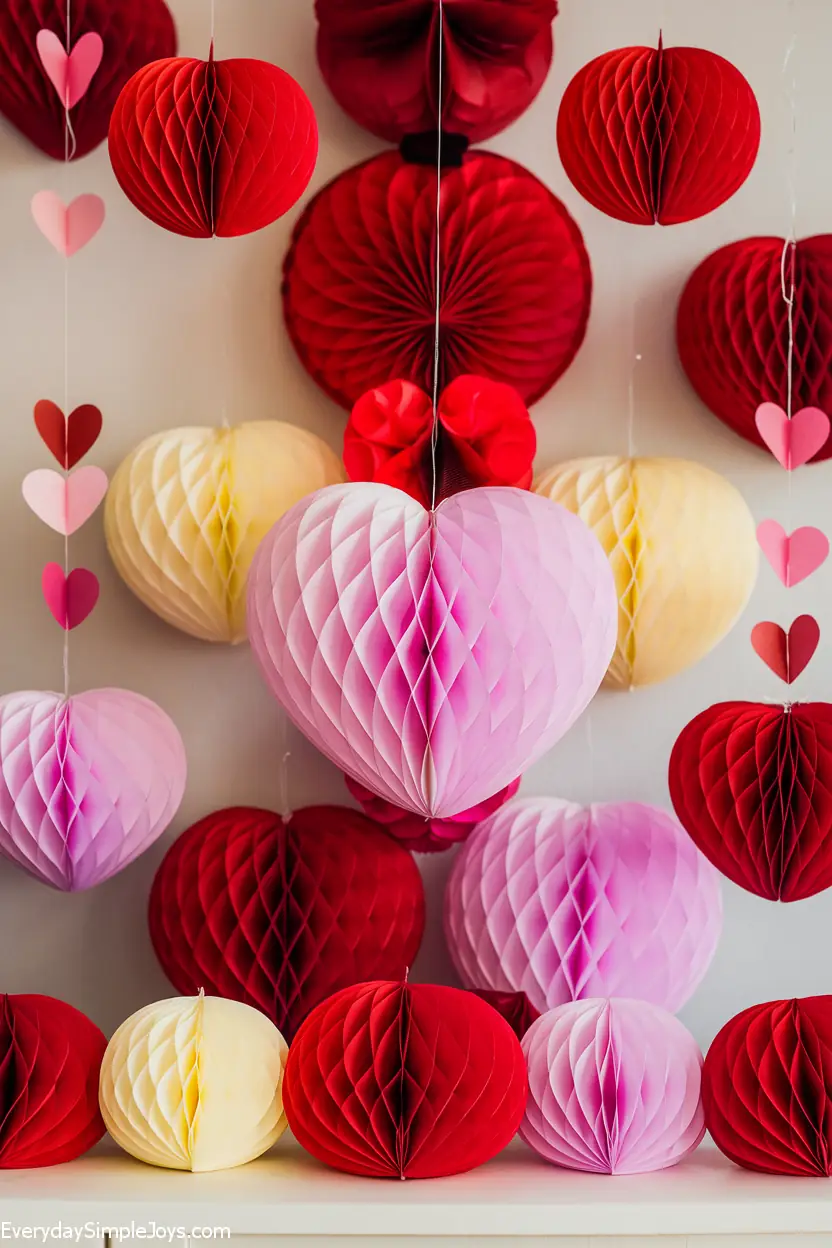 DIY Paper Honeycomb Hearts