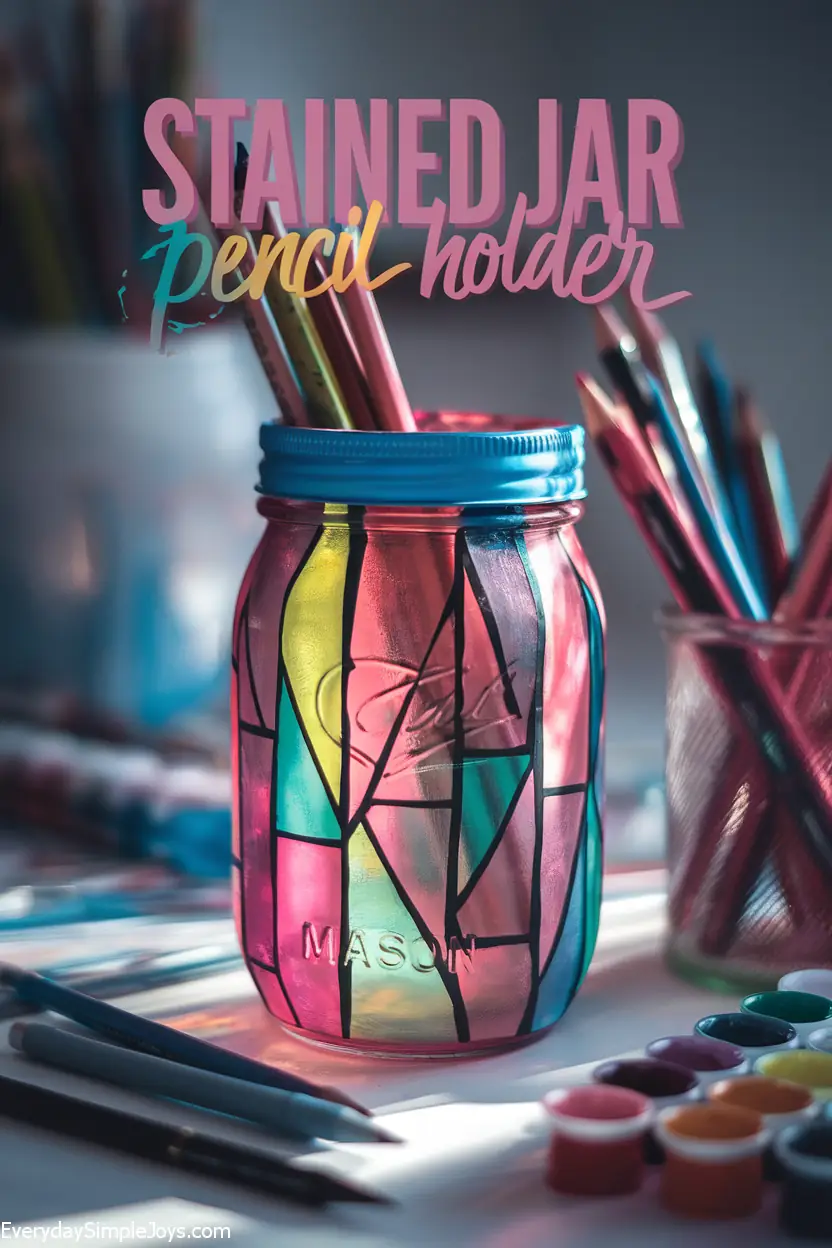 DIY Stained Glass Jar Pencil Holder