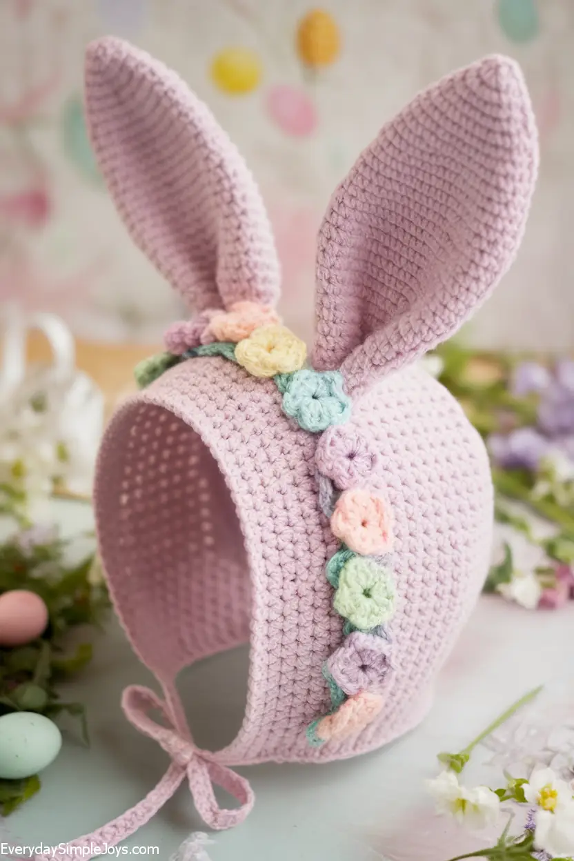 Easter Bunny Bonnet with Floral Details (Crochet Gratis)