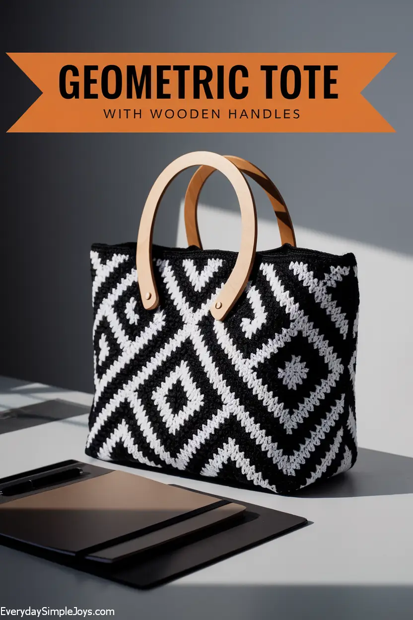 Geometric Tote with Wooden Handles