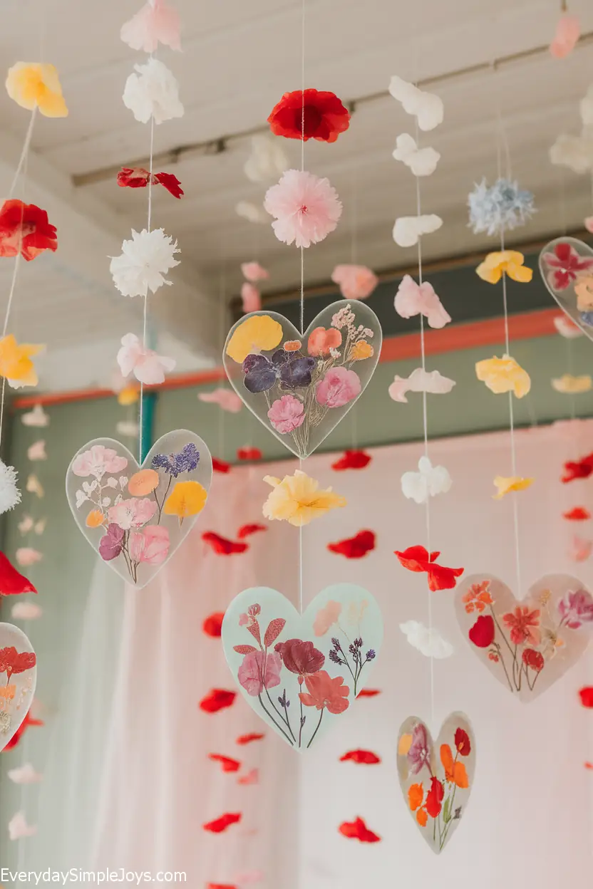 Heart Garland with Pressed Flowers