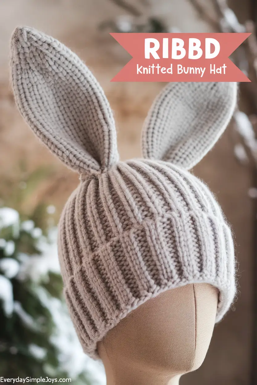 Knitted Bunny Hat with Textured Ribbed Finish