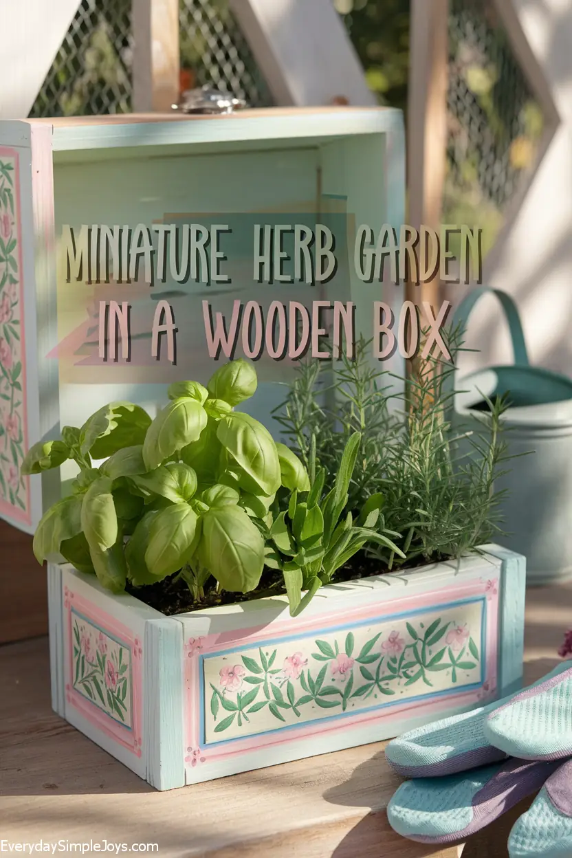 Miniature Herb Garden in a Painted Wooden Box