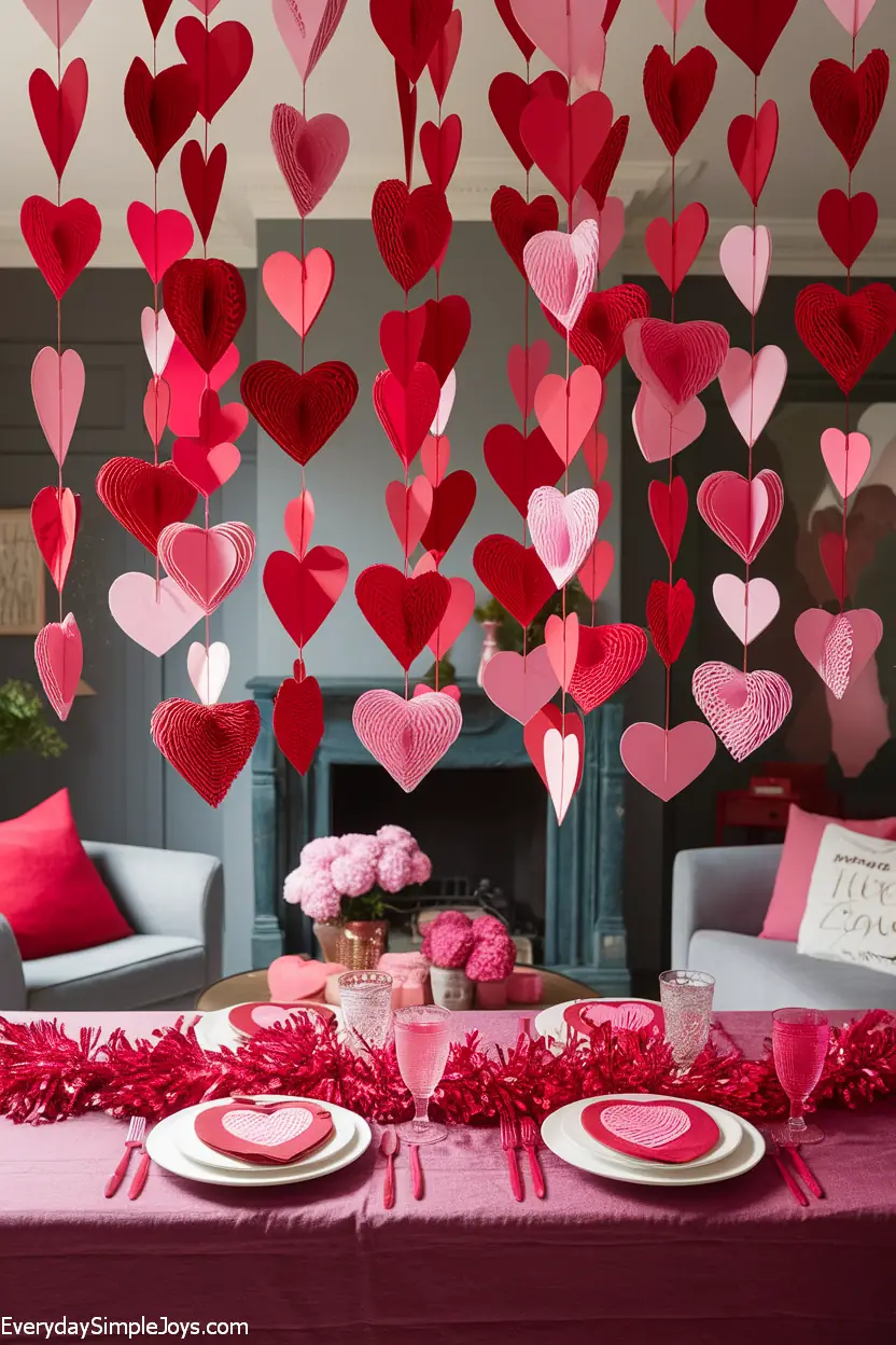 Red and Pink Ceiling Heart Mobiles