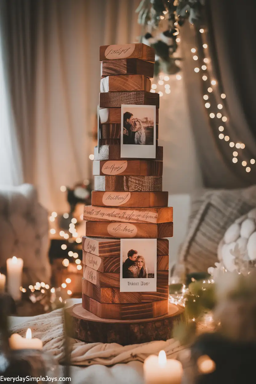 Romantic Wooden Block Photo Tower