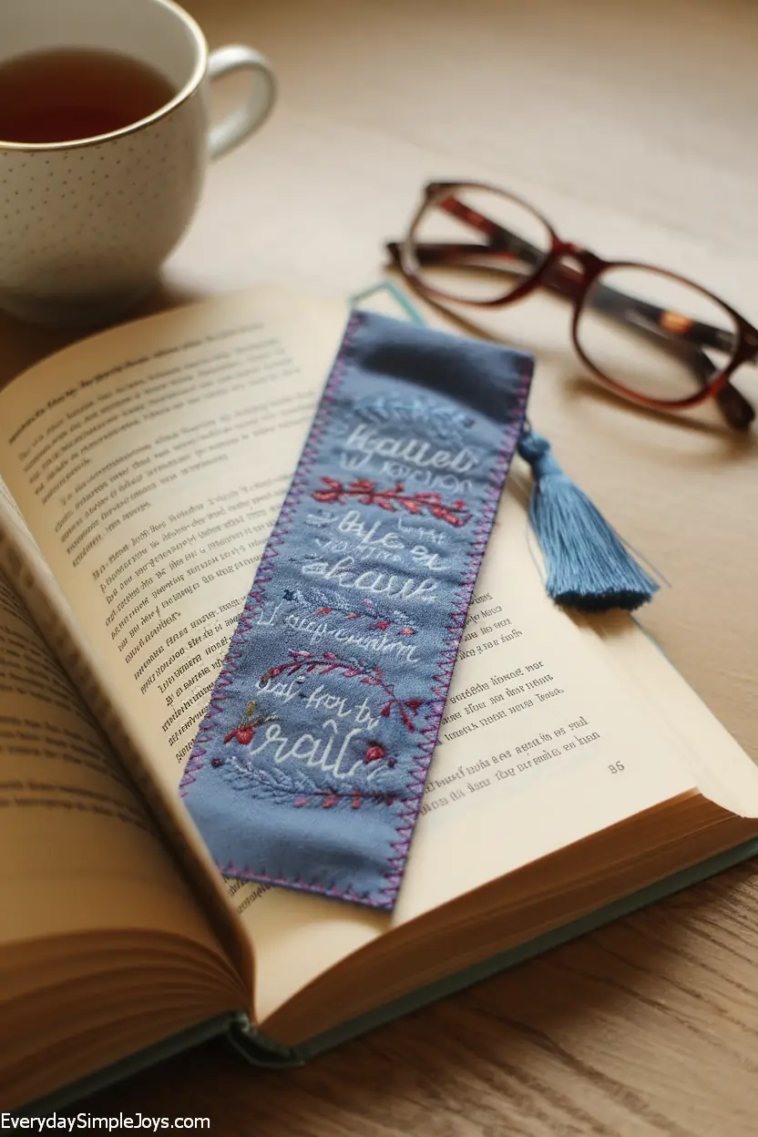 Sewn Fabric Bookmark with Quotes