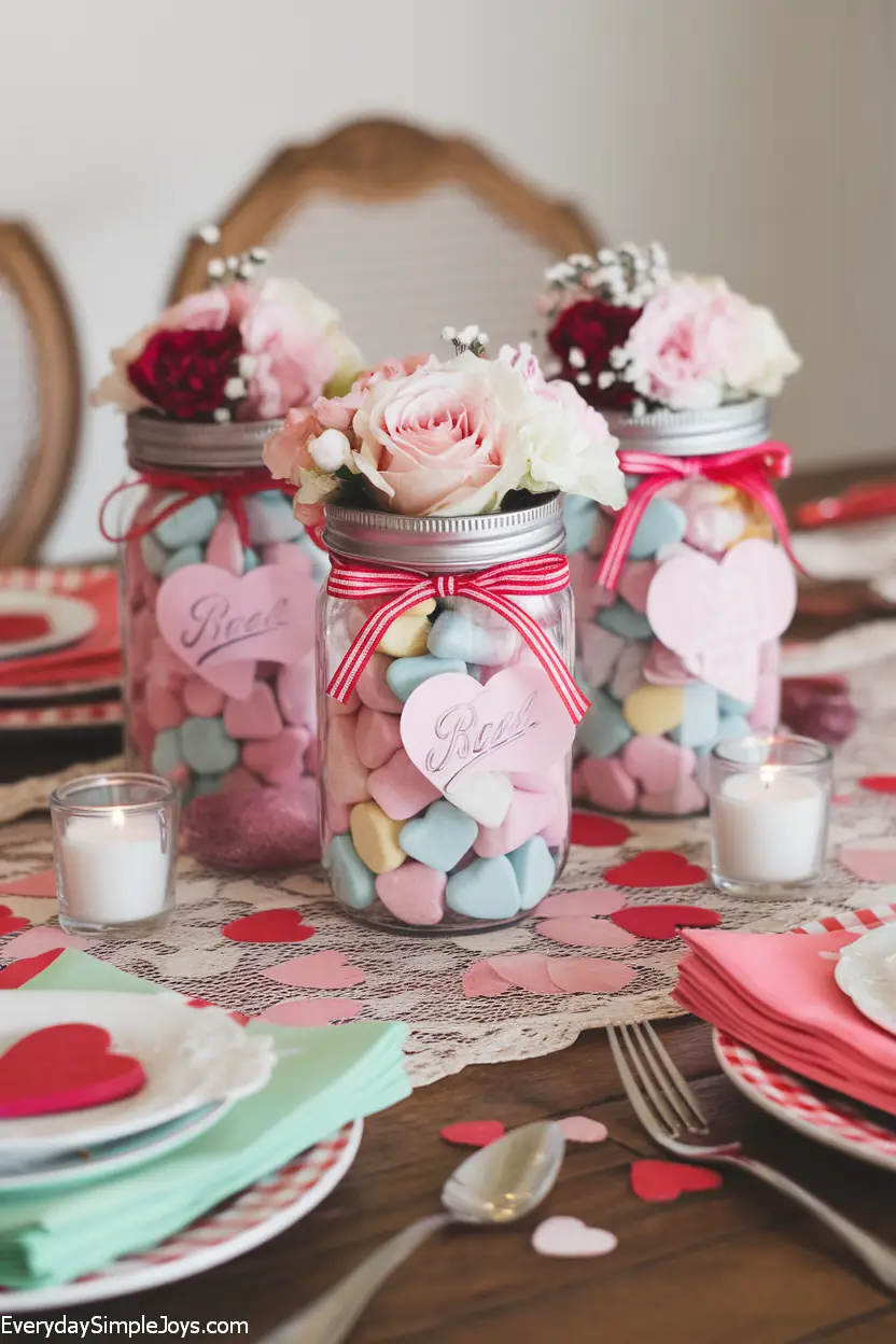 Sweetheart Candy Mason Jar Centerpieces