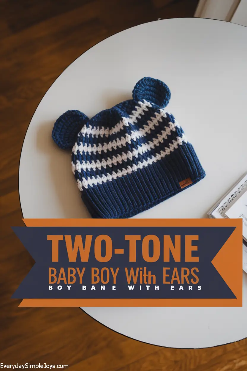 Two-Tone Crochet Pattern for Baby Boy Beanie with Ears