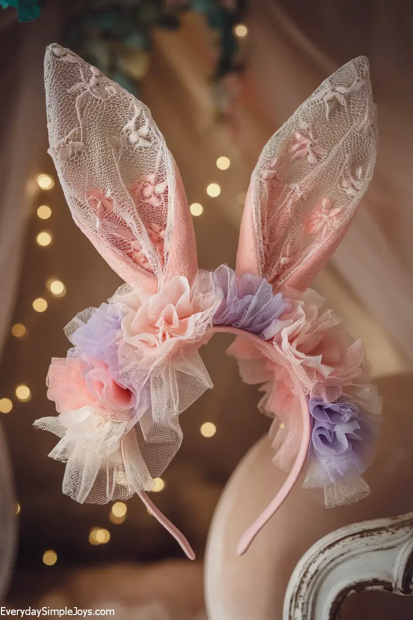 Whimsical Layered Lace Bunny Ears Headband